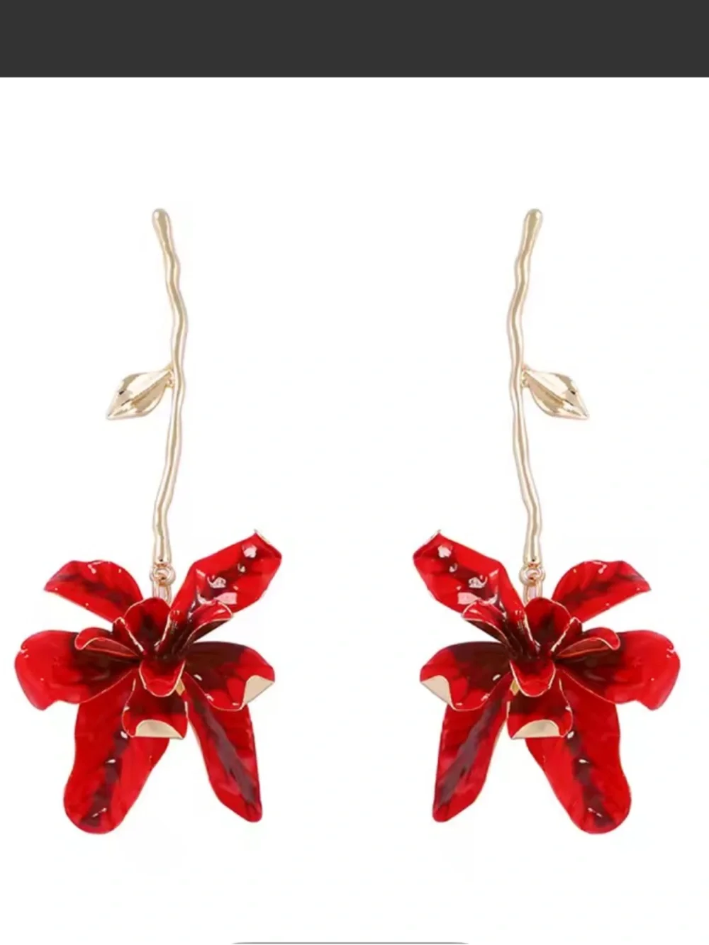 Zara Red Floral Drop Earrings - Picture 2 of 5
